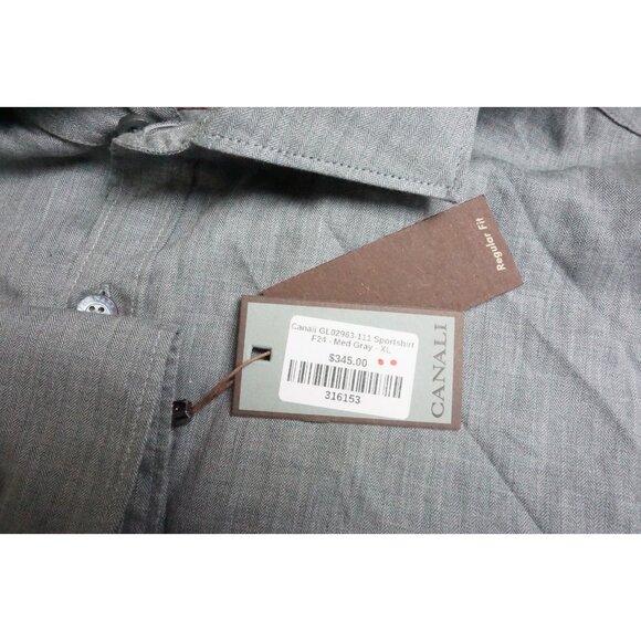 Canali CURRENT Gray Herringbone 100% Cotton Button Up Shirt Sz XL NEW - Picture 3 of 7